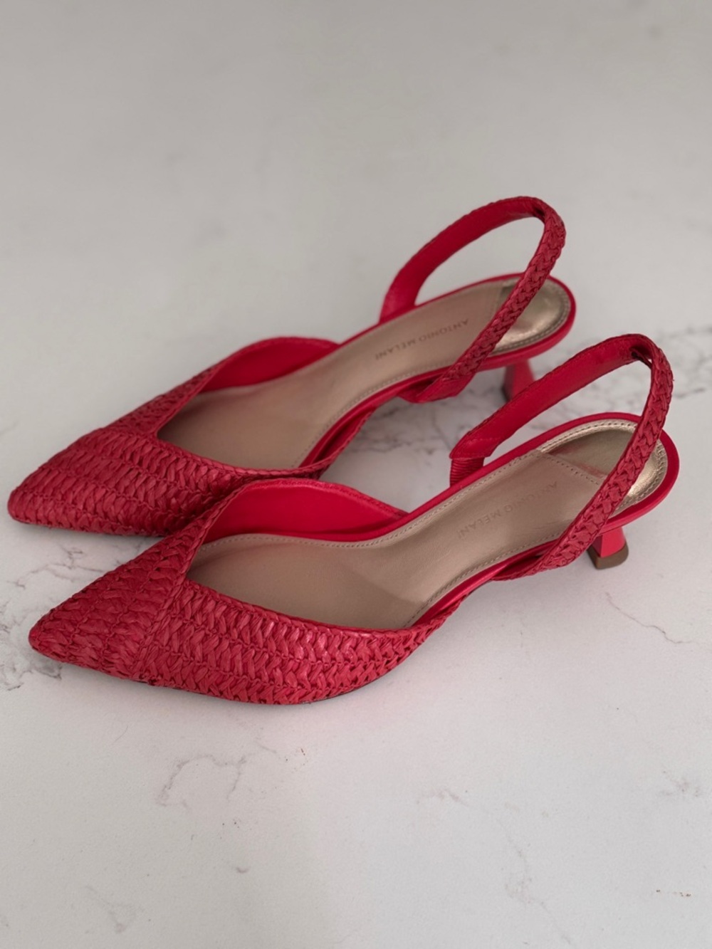 ANTONIO MELANI Red Woven Slingback Pointed Kitten Heels size 8